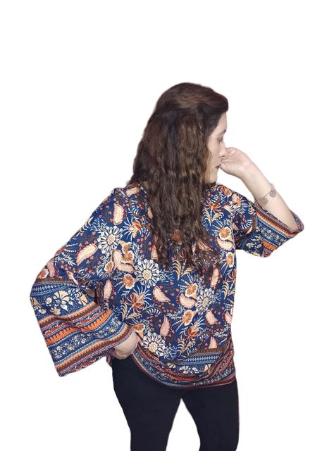 Blusa Bohemia Multicolor Manga Campana-0