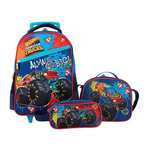 Pack 3 Piezas Mochila Lonchera Estuche Camiones Niños-0