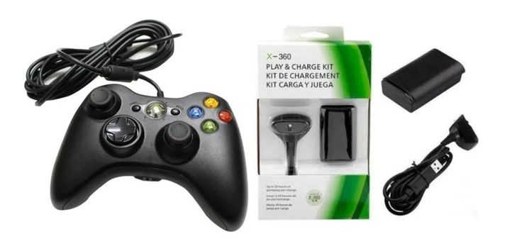Joystick Mando Xbox 360 Cable + Kit Carga 3800 Mah-0