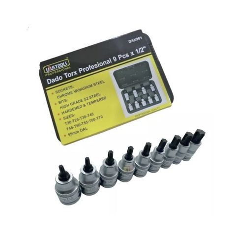 Set Juego de Dados 9 Pzas Torx Profesional 55mm Ferreteria-1