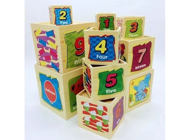 Torre Apilable De 10 Cubos Didácticos De Madera Para Niños-3