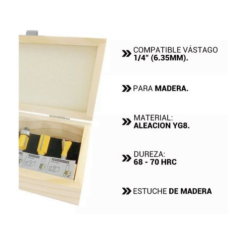 Set 6 Fresas para Madera Accesorios Ferreteria TMK19278-3