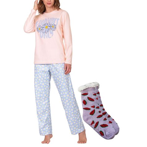Pack Pijama Micropolar Good Vibes Mujer 8680 + Calcetín Sherpa A294-0