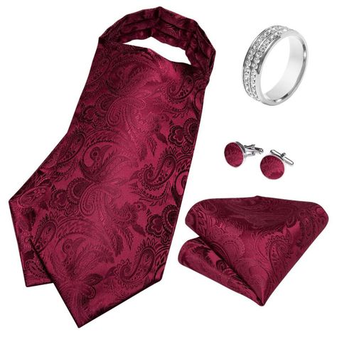 Set Corbata Ascot Anillo + Paño + Colleras hombre en caja regalo hombre-2