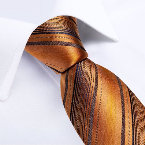Corbata Naranja Hombre + Paño + Collera. Modelo Naranjo Lineas Negras-2