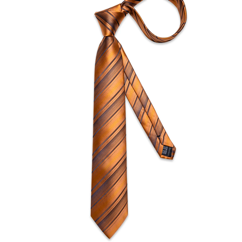 Corbata Naranja Hombre + Paño + Collera. Modelo Naranjo Lineas Negras-4