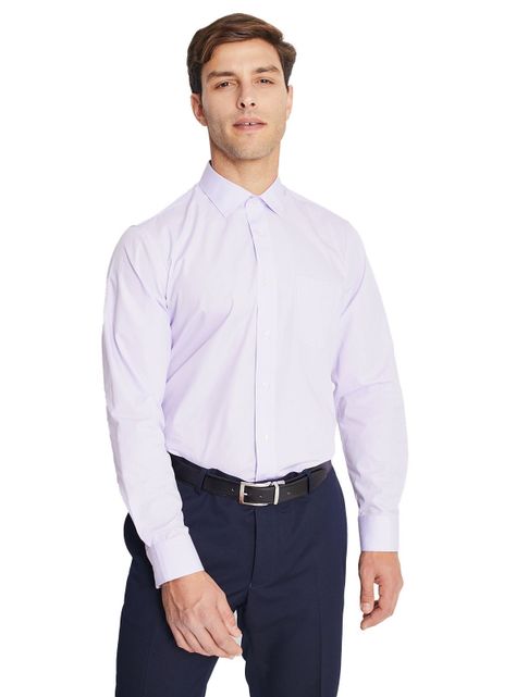 Camisa Lila Hombre Formal Cuello Italiano Bolsillo para Trabajo-0