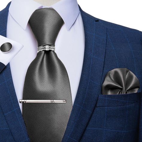 Corbata Hombre Seda + Clip sujetador, anillo, paño, colleras en caja-0