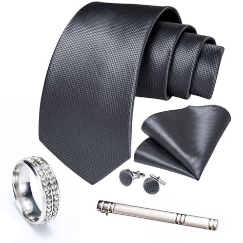 Corbata Hombre Seda + Clip sujetador, anillo, paño, colleras en caja-1