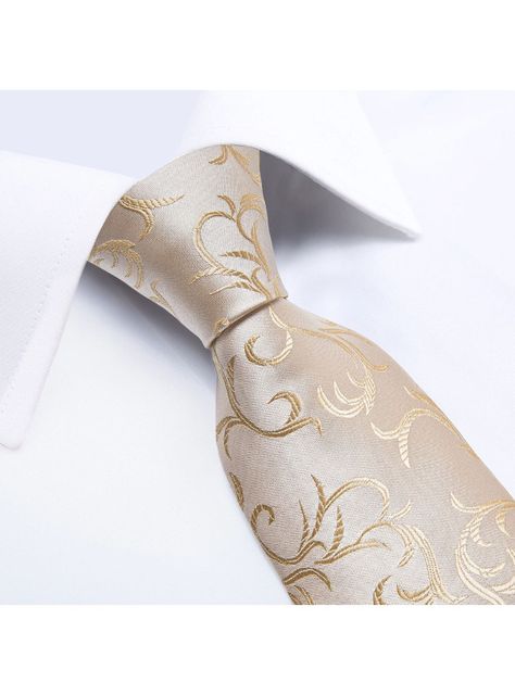 Corbata Hombre Seda con paño y colleras. Modelo Champagne White Golden-2