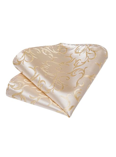 Corbata Hombre Seda con paño y colleras. Modelo Champagne White Golden-3