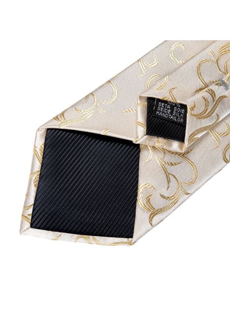 Corbata Hombre Seda con paño y colleras. Modelo Champagne White Golden-4