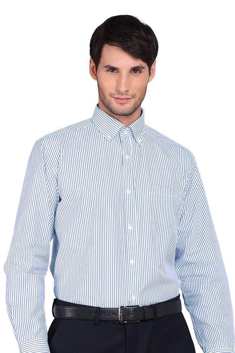Camisa a Rayas Formal Hombre Cuello con Botones Bolsillo Tailored Fit. Arrow-0