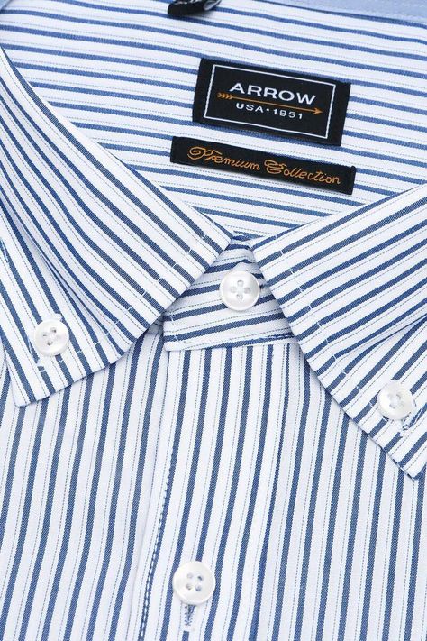 Camisa a Rayas Formal Hombre Cuello con Botones Bolsillo Tailored Fit. Arrow-1