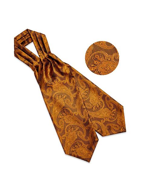 Corbata Gruesa Ascot + Paño + Colleras hombre. Café Flores-3