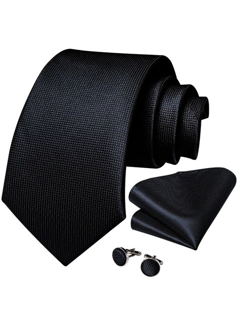 Set Corbata + Paño + Collera formal hombre. Modelo Negro Classic-0