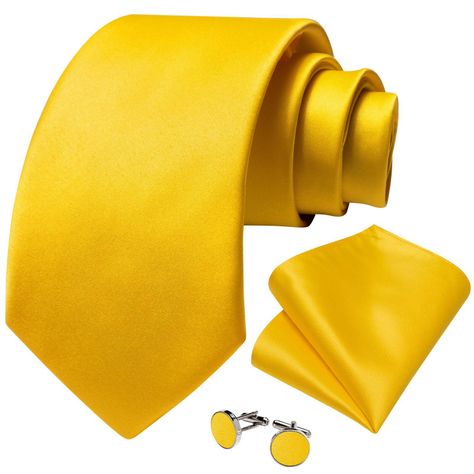 Corbata Amarilla Hombre Seda + Paño + Colleras. Modelo Amarillo Italiano-0