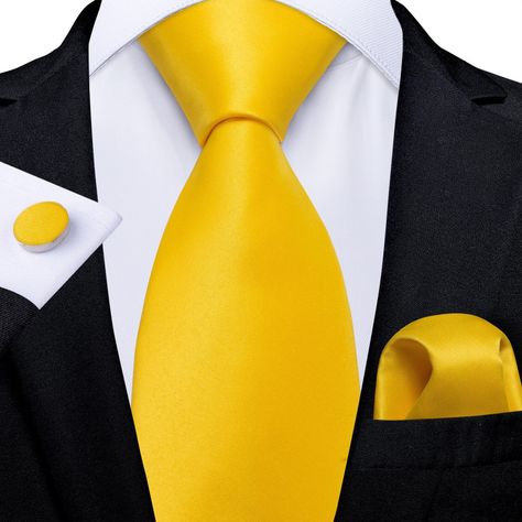 Corbata Amarilla Hombre Seda + Paño + Colleras. Modelo Amarillo Italiano-1