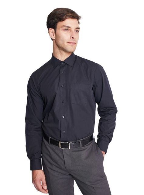 Camisa Negra Formal para Trabajo Hombre Cuello Italiano Bolsillo-0