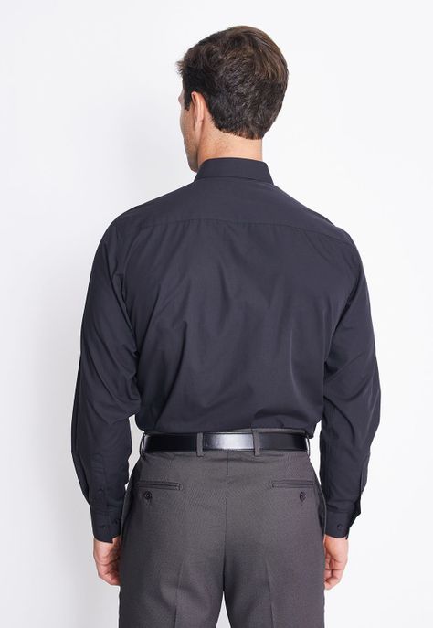 Camisa Negra Formal para Trabajo Hombre Cuello Italiano Bolsillo-2
