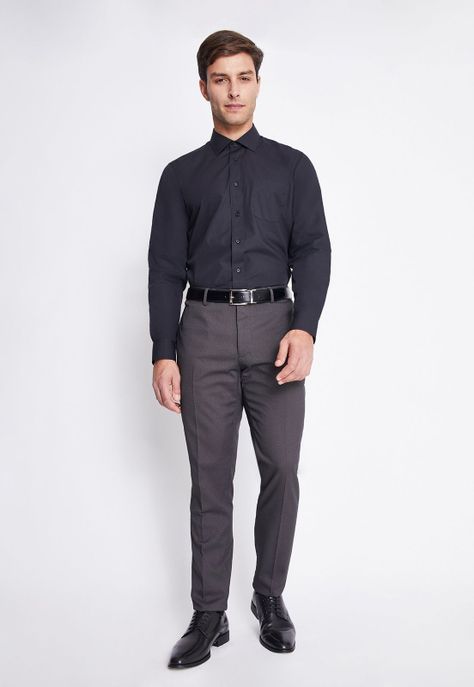 Camisa Negra Formal para Trabajo Hombre Cuello Italiano Bolsillo-3