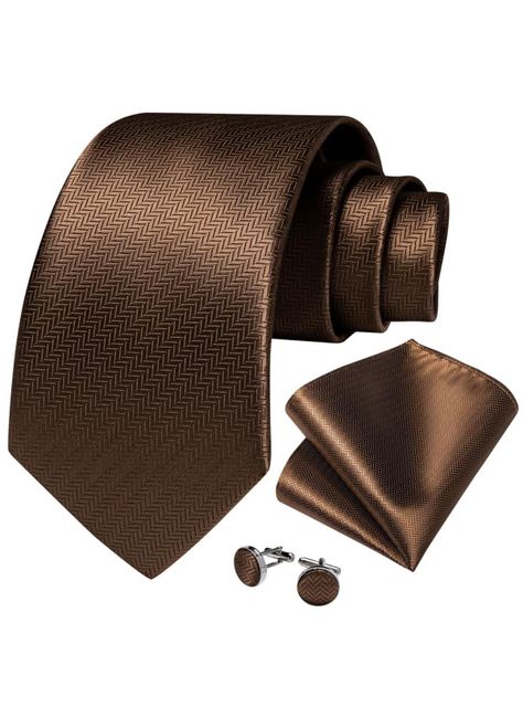 Corbata Hombre Seda + Paño + Colleras formal. Modelo Bronce Migung-0