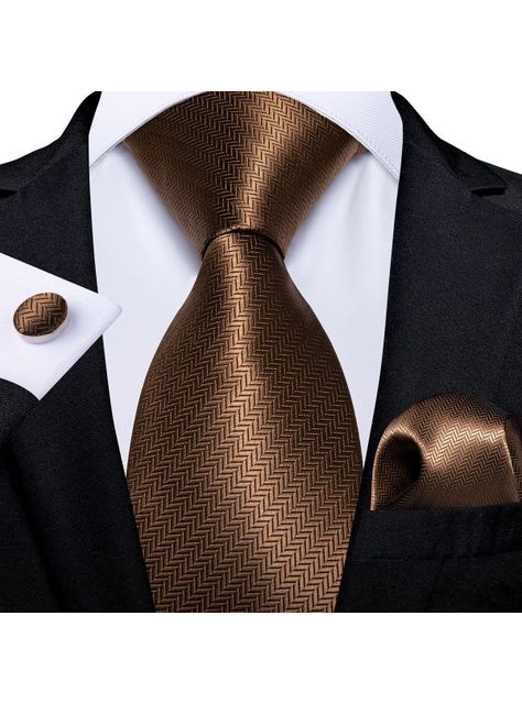 Corbata Hombre Seda + Paño + Colleras formal. Modelo Bronce Migung-1