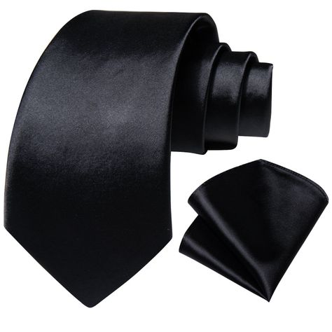 Corbata Negra Hombre Seda + Paño + Colleras. Modelo Negro Italiano-0