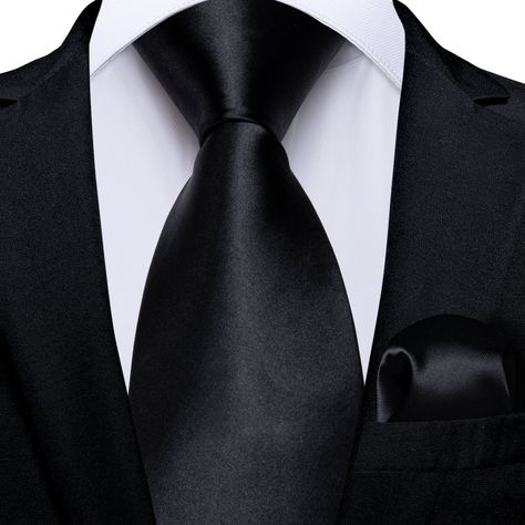 Corbata Negra Hombre Seda + Paño + Colleras. Modelo Negro Italiano-1