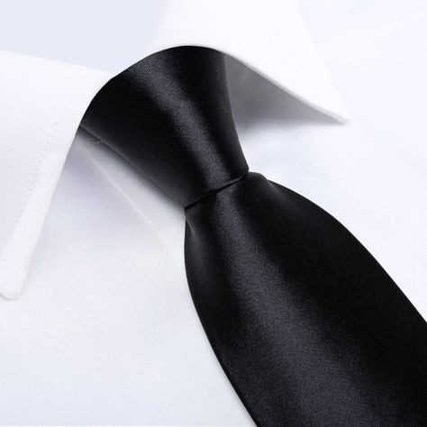 Corbata Negra Hombre Seda + Paño + Colleras. Modelo Negro Italiano-2