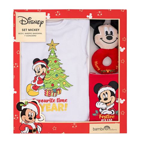 Set 3 Piezas Navidad Disney Rojo Niño Mickey 6-9 Meses-0