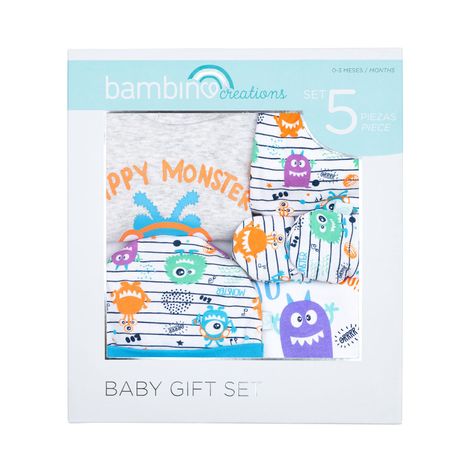 Set 5 Piezas Baby Gift Bambino Creations Monstruos Blanco-1