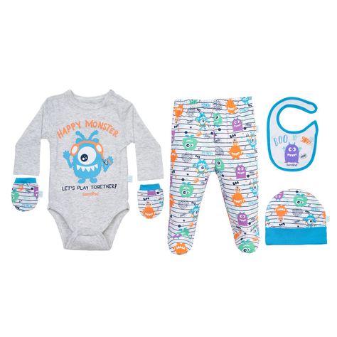 Set 5 Piezas Baby Gift Bambino Creations Monstruos Blanco-2