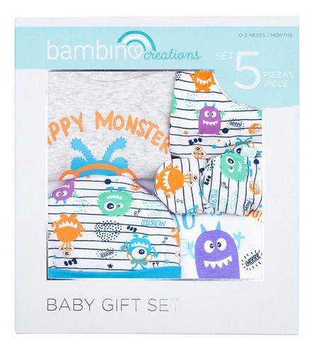 Set 5 Piezas Baby Gift Bambino Creations Monstruos Blanco-4