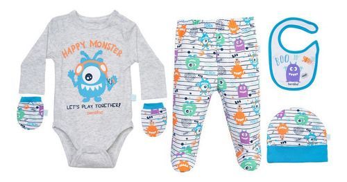 Set 5 Piezas Baby Gift Bambino Creations Monstruos Blanco-5