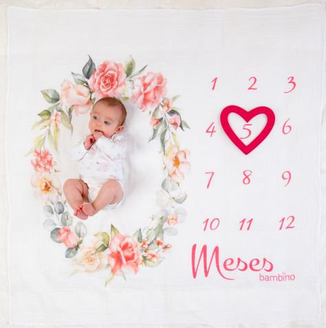 Mantita Muselina Meses Blanco Flores Niña-2
