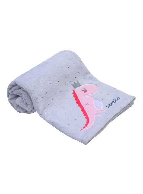Frazada De Coral Plush Bambino  Dinosaurio Gris-0