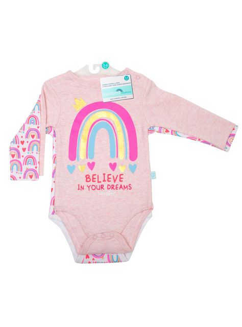 Set 2 Body Manga Larga Rosa Arcoiris Niña-1