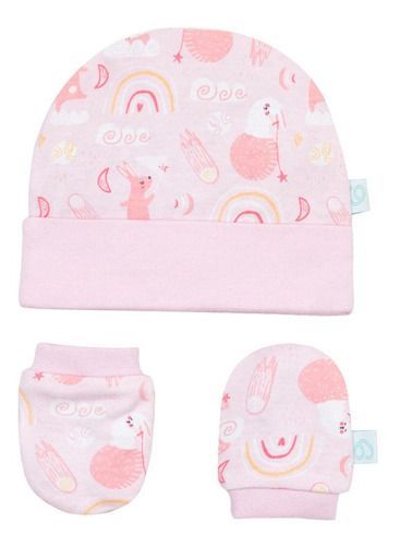 Set 2 Piezas Baby Gift Gorrito Y Mitones Bambino Rosado-2