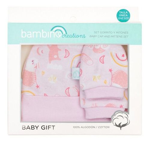 Set 2 Piezas Baby Gift Gorrito Y Mitones Bambino Rosado-3