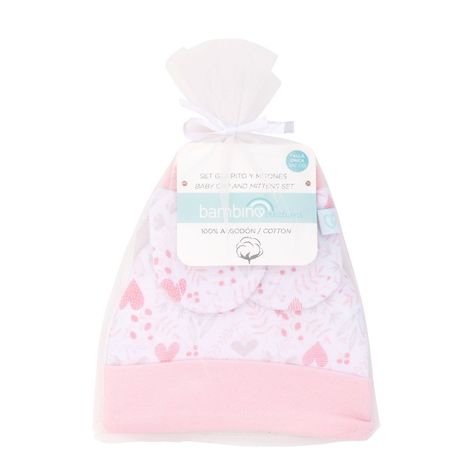 Set 2 Piezas Baby Gift Gorrito Y Mitones Bambino Rosado-1