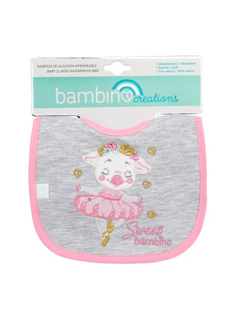Babero De Algodón Impermeable Bambino  Cerdita Rosado-3
