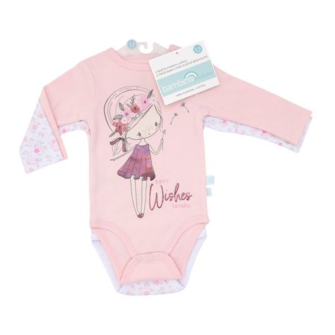 Set 2 Bodys Manga Larga Rosado Hada Niña 3 - 6 Meses-0