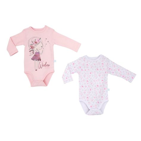 Set 2 Bodys Manga Larga Rosado Hada Niña 3 - 6 Meses-1