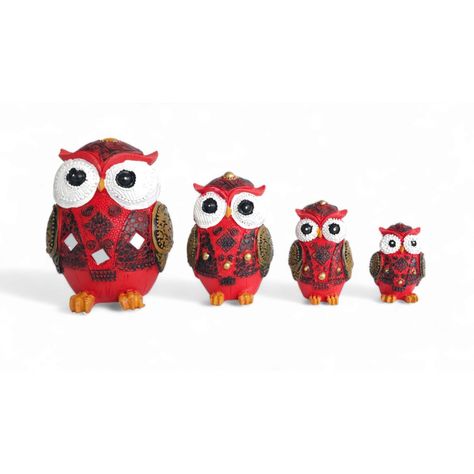 Buhos familia 4 piezas azules alturas 12-9-7-6cm rojo-0