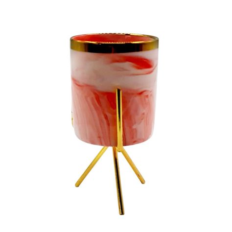 Porta vela de marmol con base de metal rosado adorno 8x12cm-0