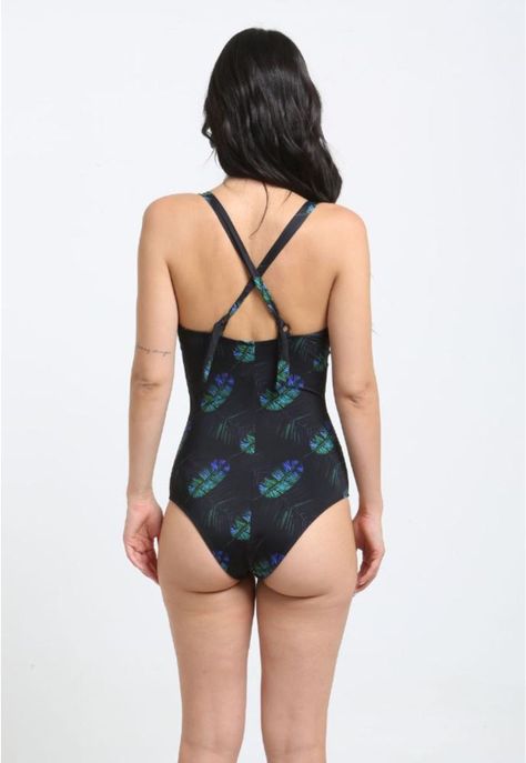 Traje de baño de una pieza estampado negro-1