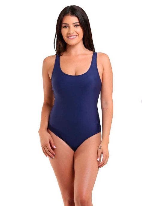 Traje de baño deportivo clásico color azul marino-0