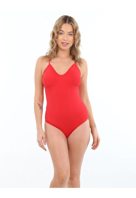 Traje de baño rebajado con amarras rojo-0