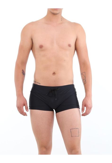 Traje de baño short bóxer para hombres negro-1